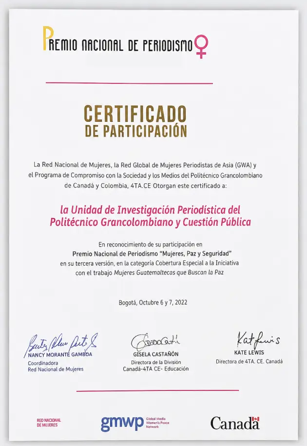 PREMIO NACIONAL DE PERIODISMO MUJERES, PAZ Y SEGURIDAD 2022